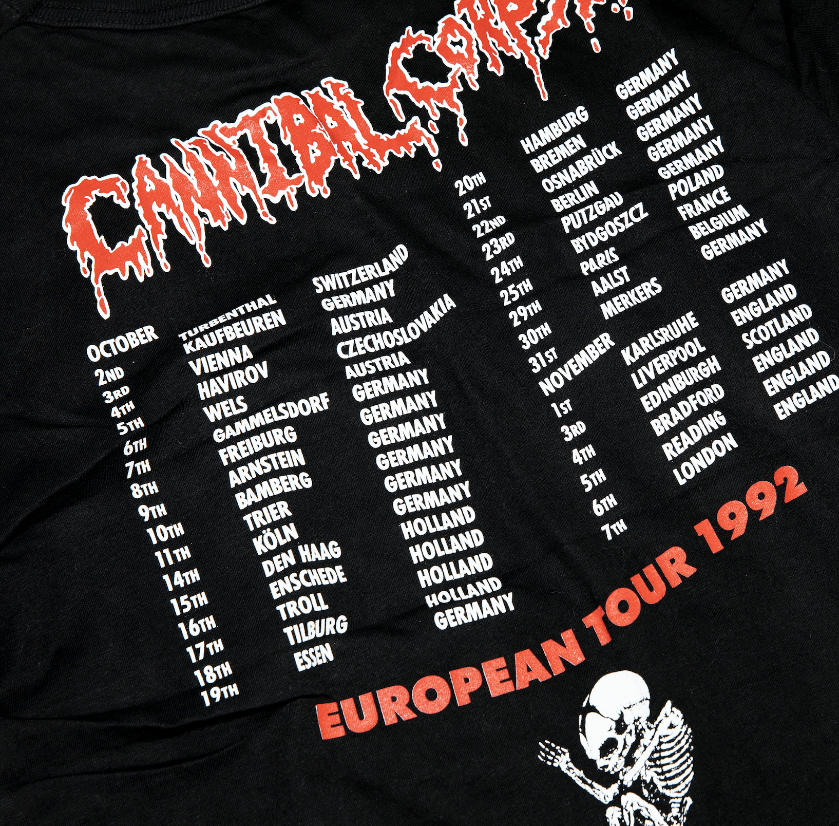 【Vintage】CANNIBAL CORPSE EUROPEAN TOUR 1992 TEE SHIRT - Trendy Maker